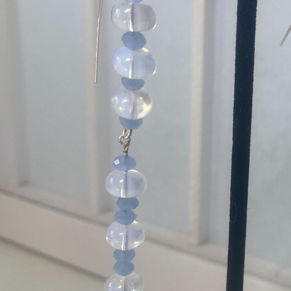 Silver Moonstone Stone Long Dangle Earrings Jewelry - Picture 7 of 8
